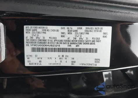 2017 Ford Escape Se z USA, uszkodzony, nr VIN 1FMCU0GD6HUB23215